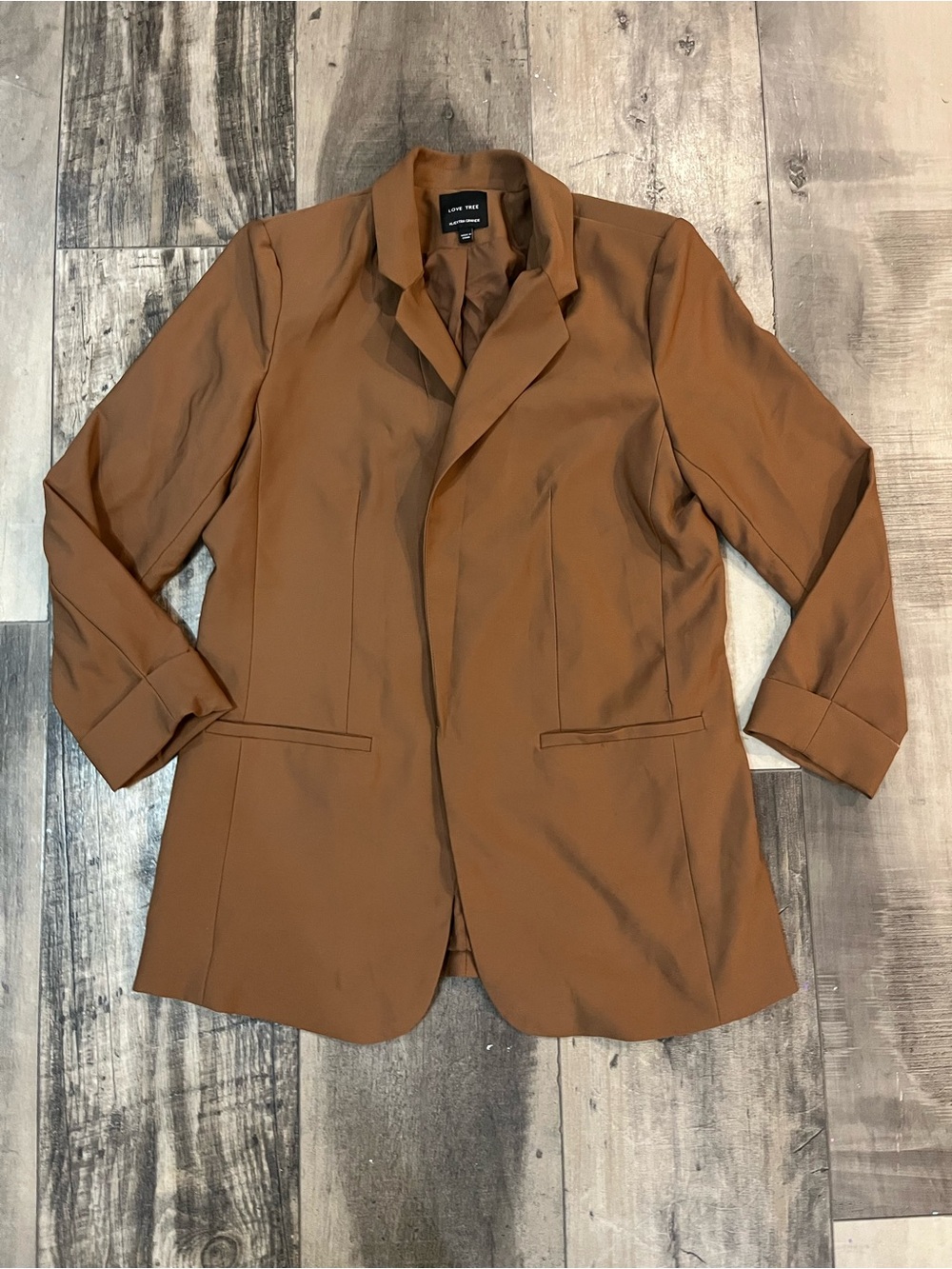 Love Tree Women’s XL Brown Longline Blazer Jacket NWOT Business Casual